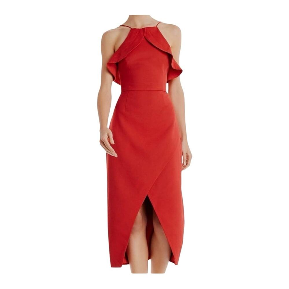 C/Meo Collective Red Ruffle Affinity Envelope Skirt Sheath Dress Tomatogirl